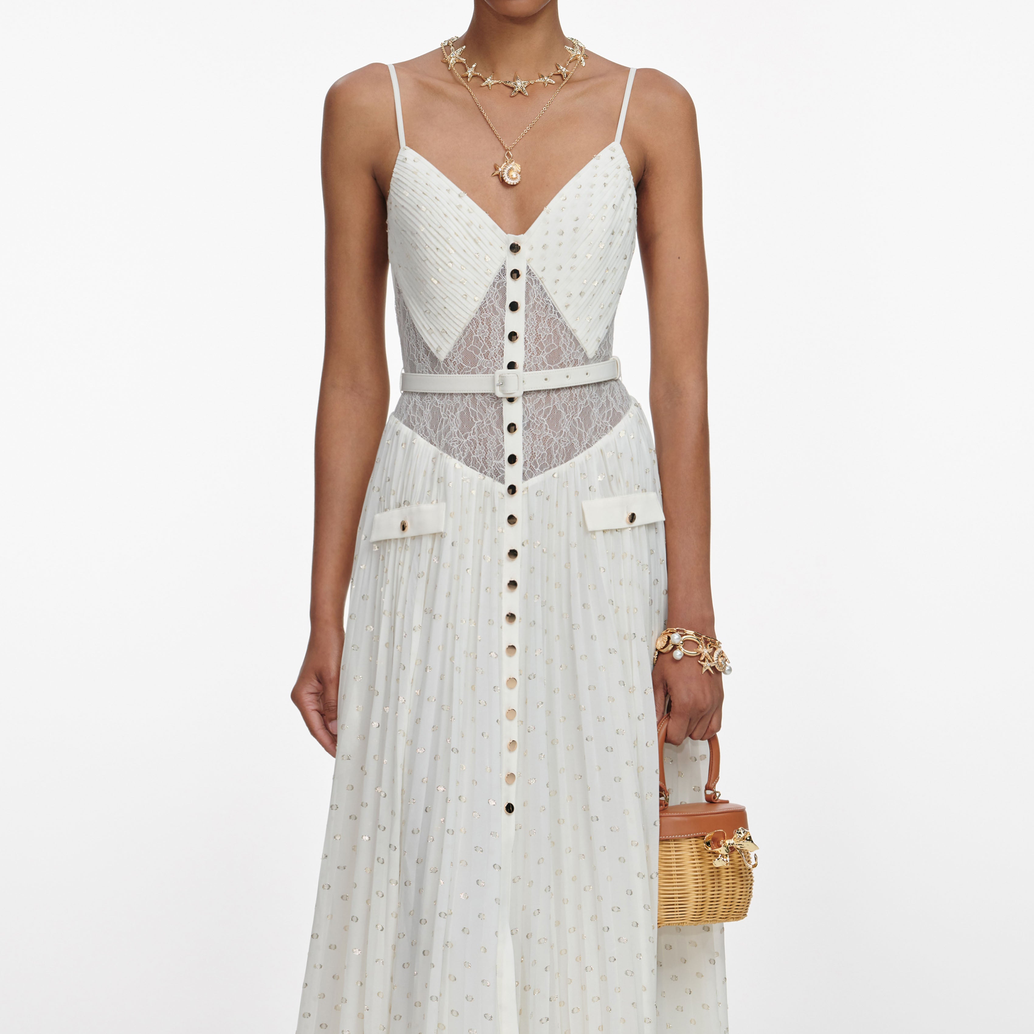 Cream And Gold Chiffon Maxi Dress