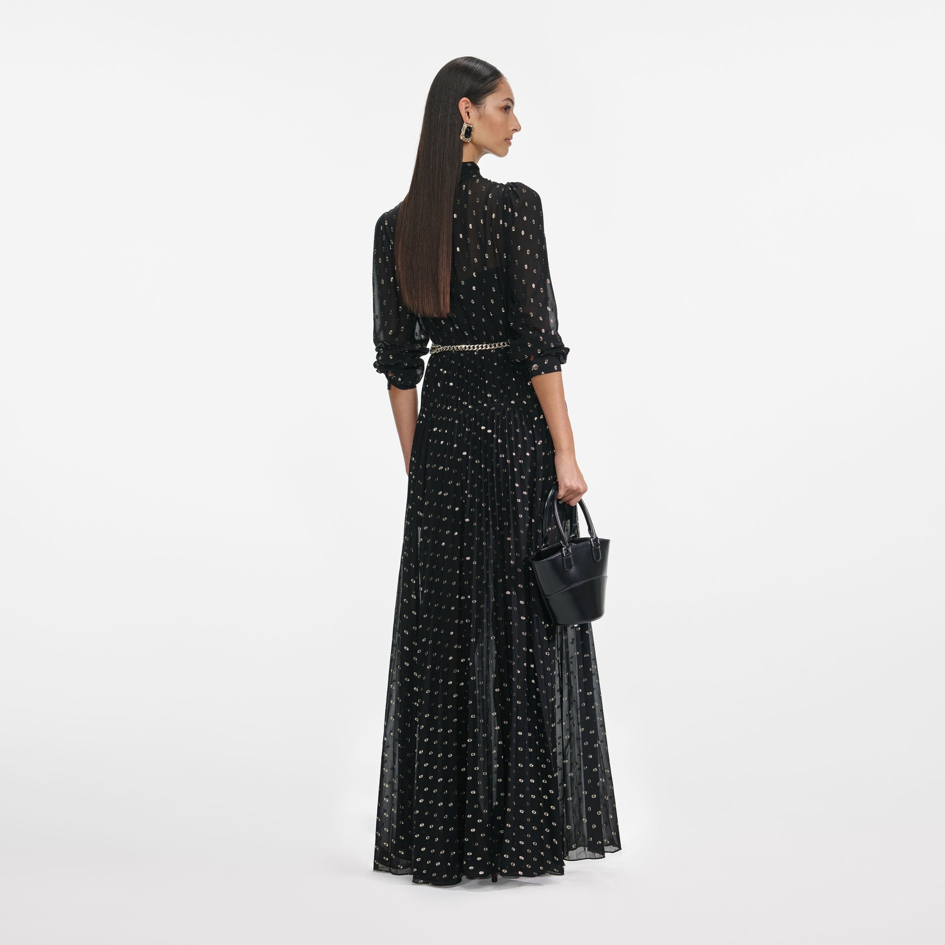 Black And Gold Tie Neck Maxi Dress