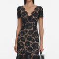 Black Floral Lace Midi Dress