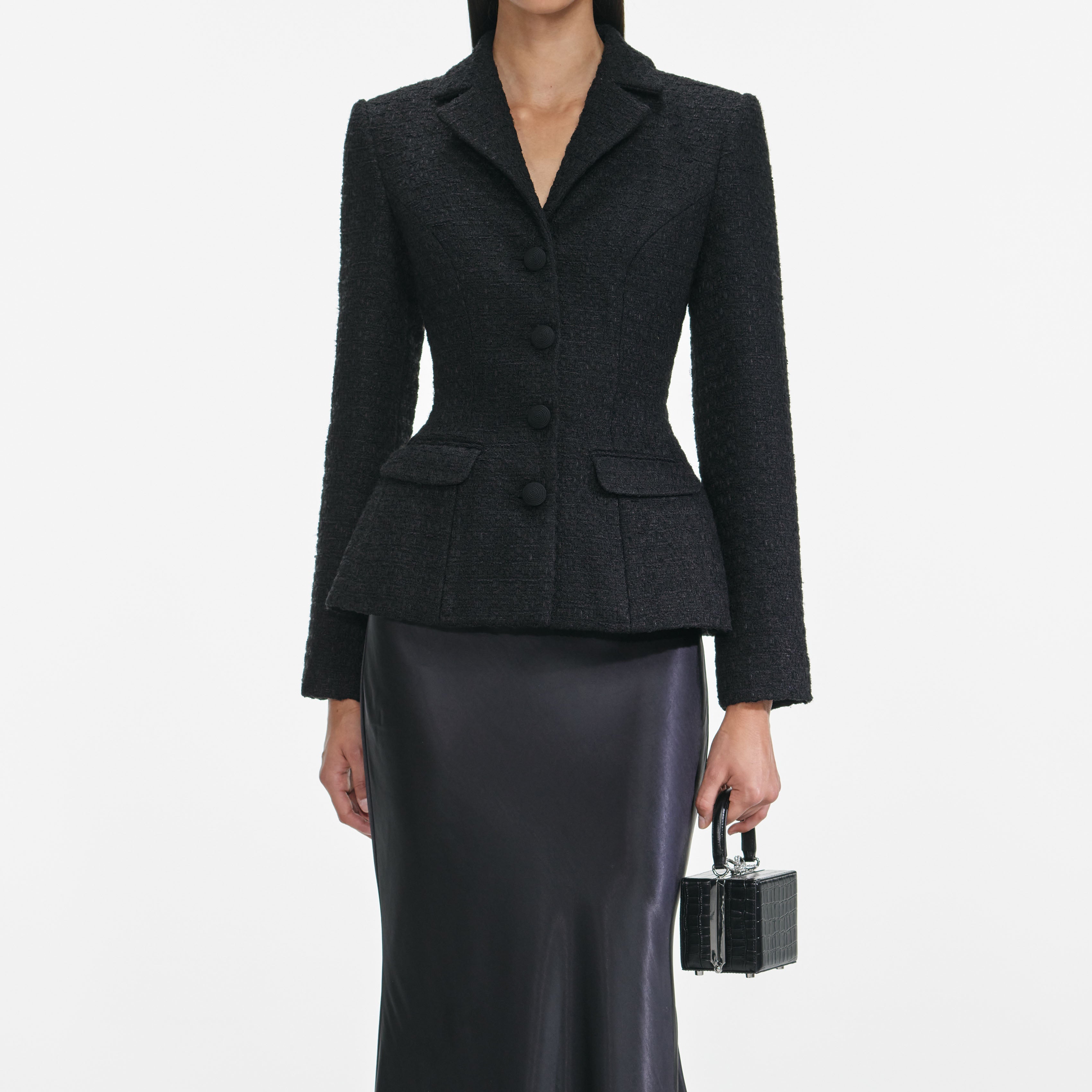 Black Tailored Boucle Maxi Dress