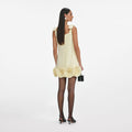 Yellow Crepe 3D Flower Mini Dress