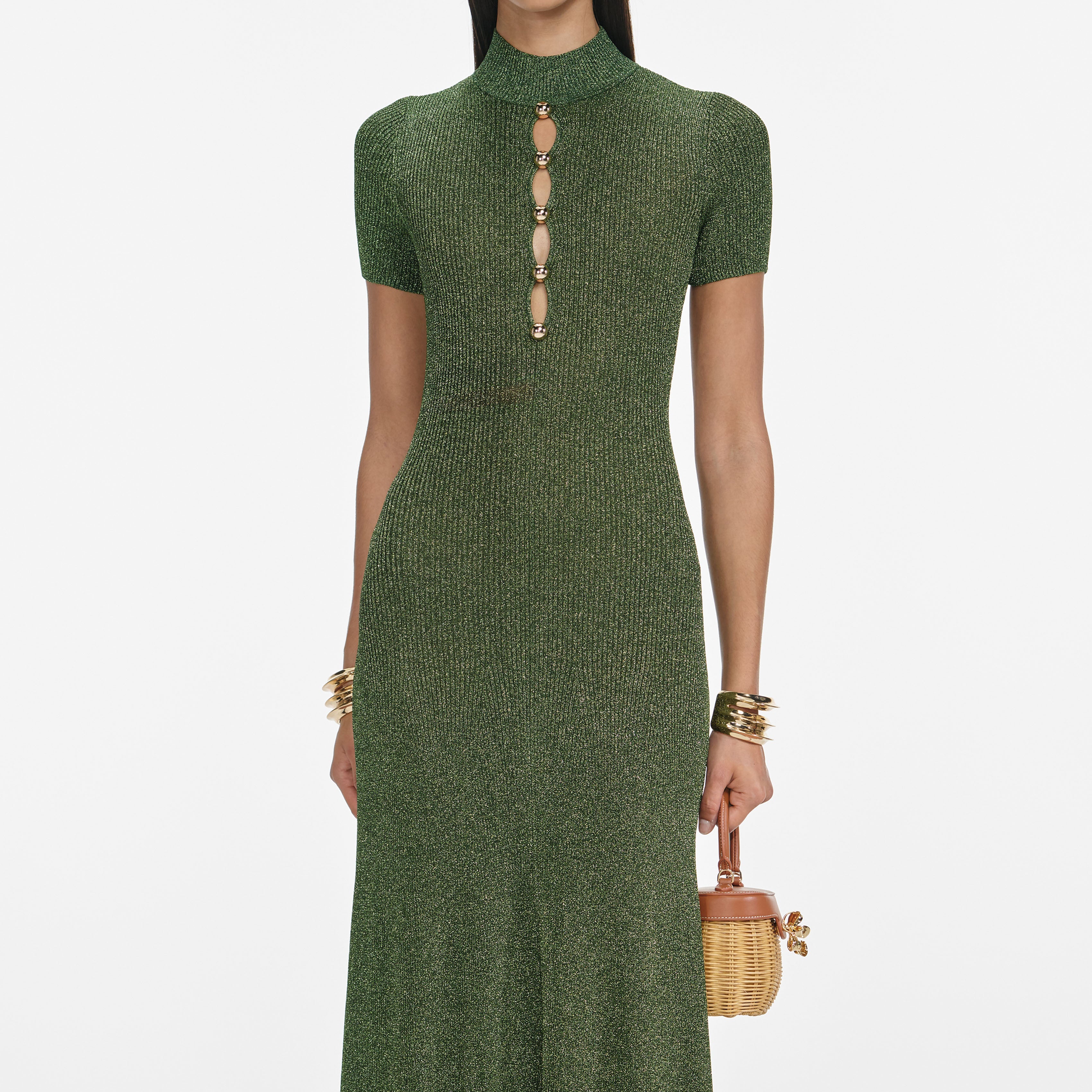 Khaki Lurex Knit Maxi Dress