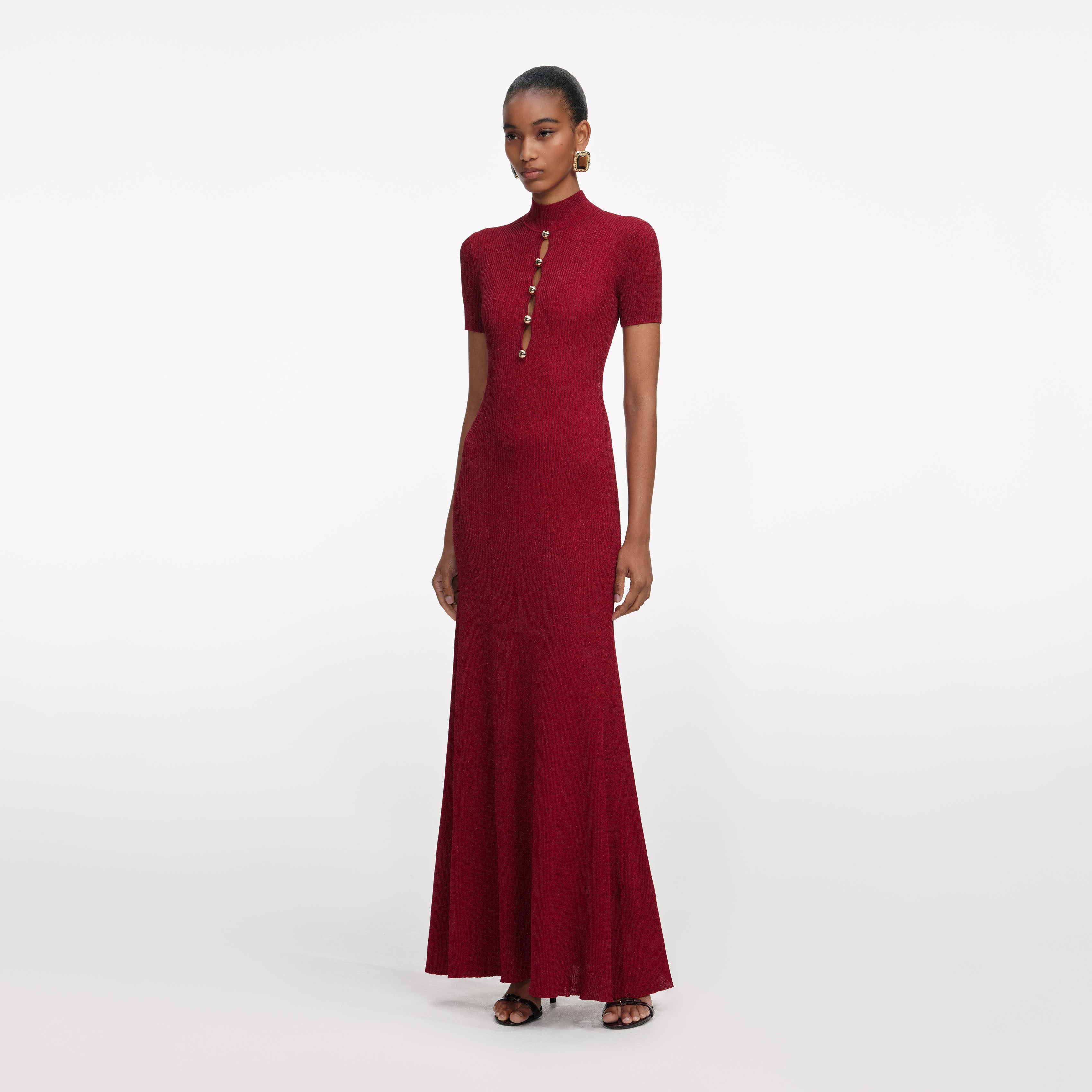 Red Lurex Knit Maxi Dress