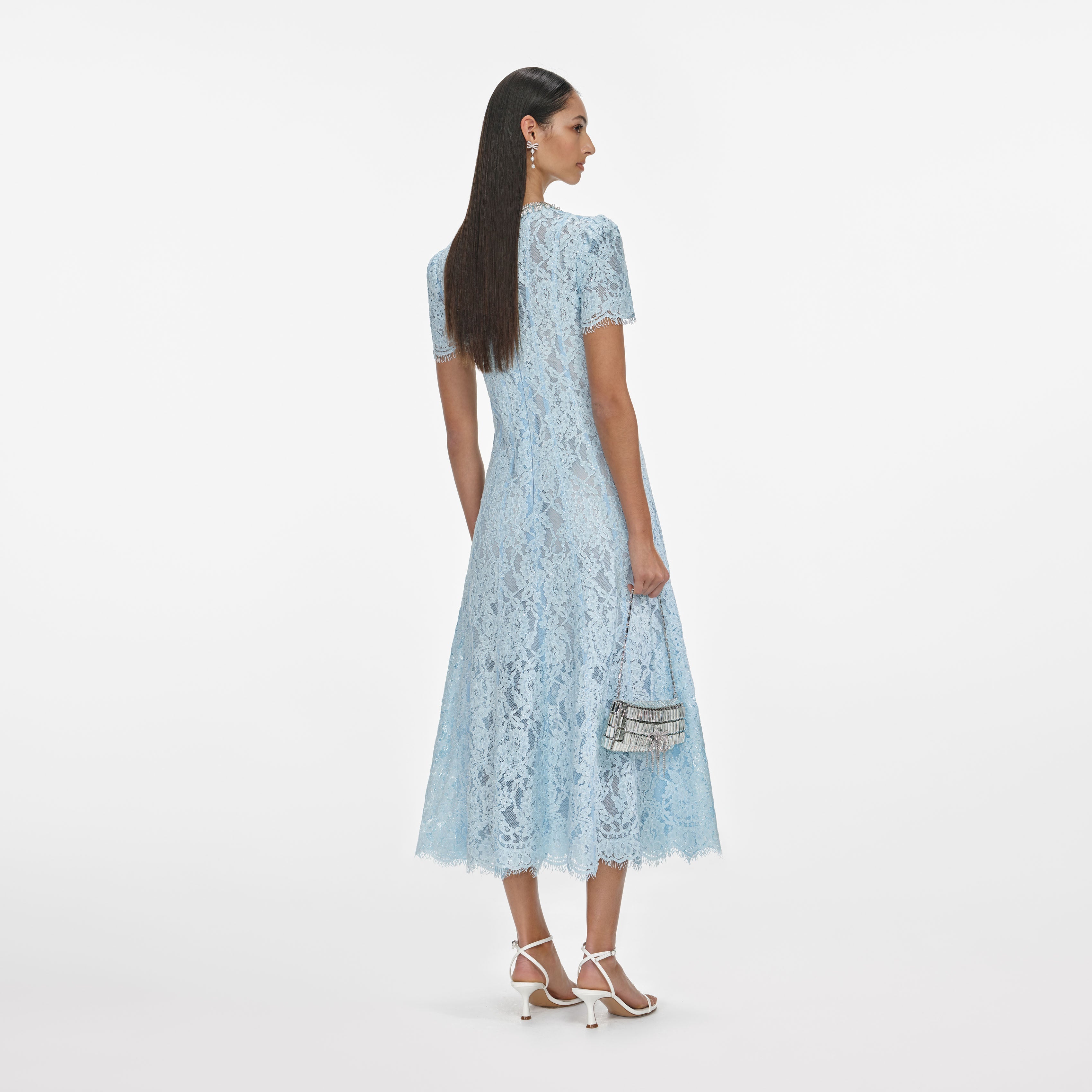 Blue Lace Embellished Midi Dress