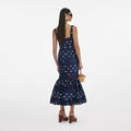 Navy Polka Dot Linen Midi Dress