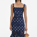 Navy Polka Dot Linen Midi Dress