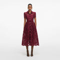 Burgundy Lace Collared Midi Dress