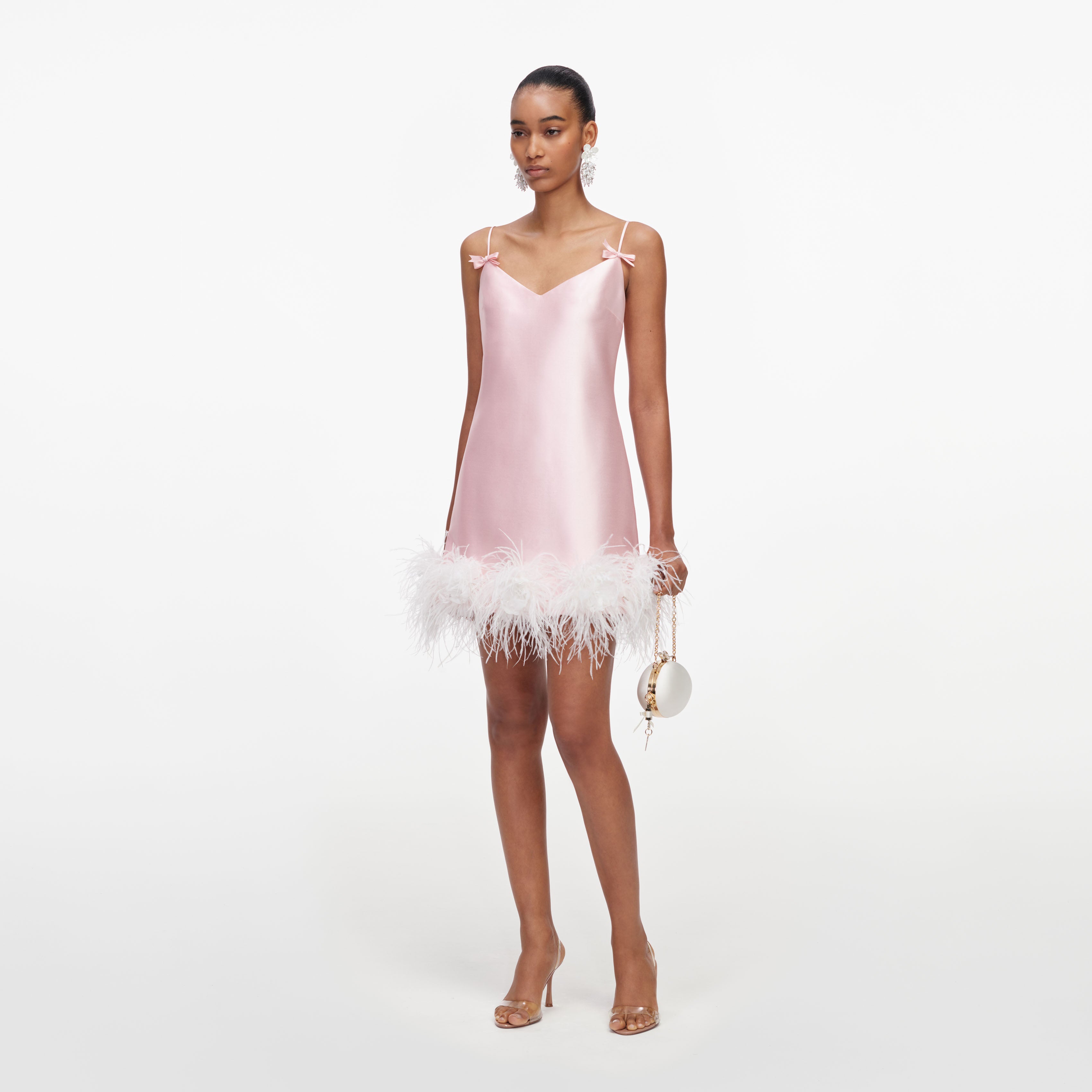 Pink Taffeta Feather Mini Dress