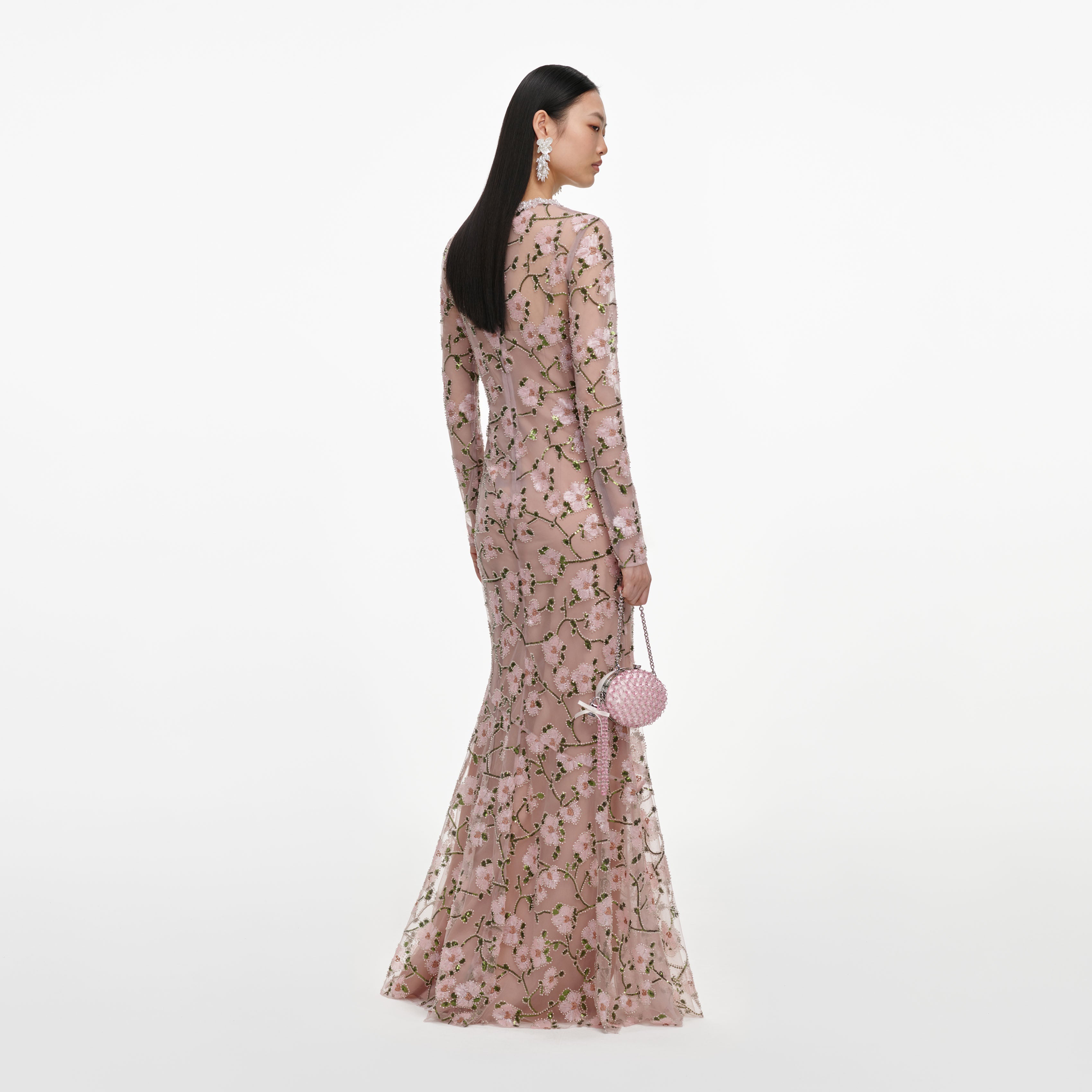 Pink Floral Sequin Maxi Dress
