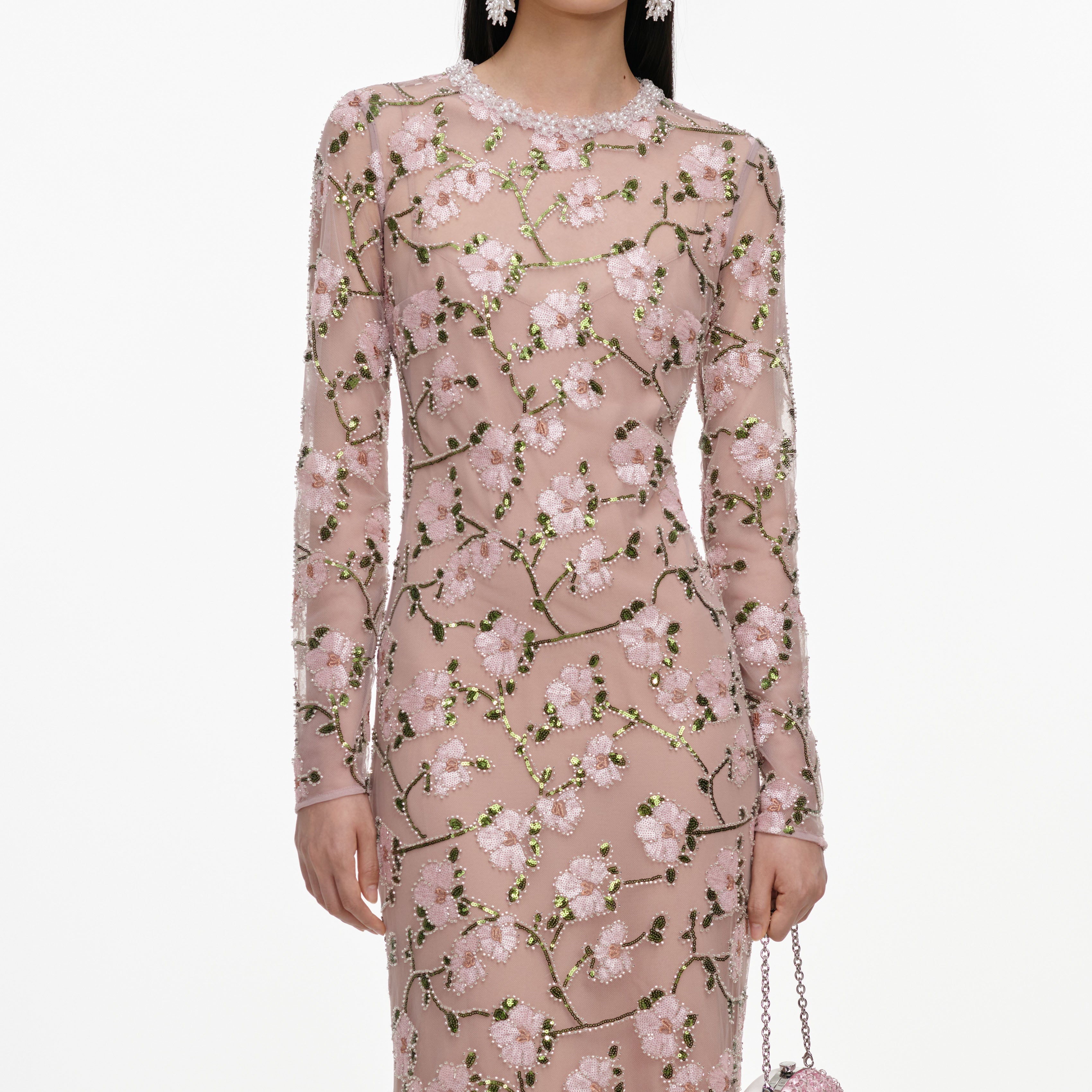 Pink Floral Sequin Maxi Dress