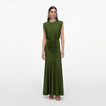 Olive Jersey Gathered Maxi Dress