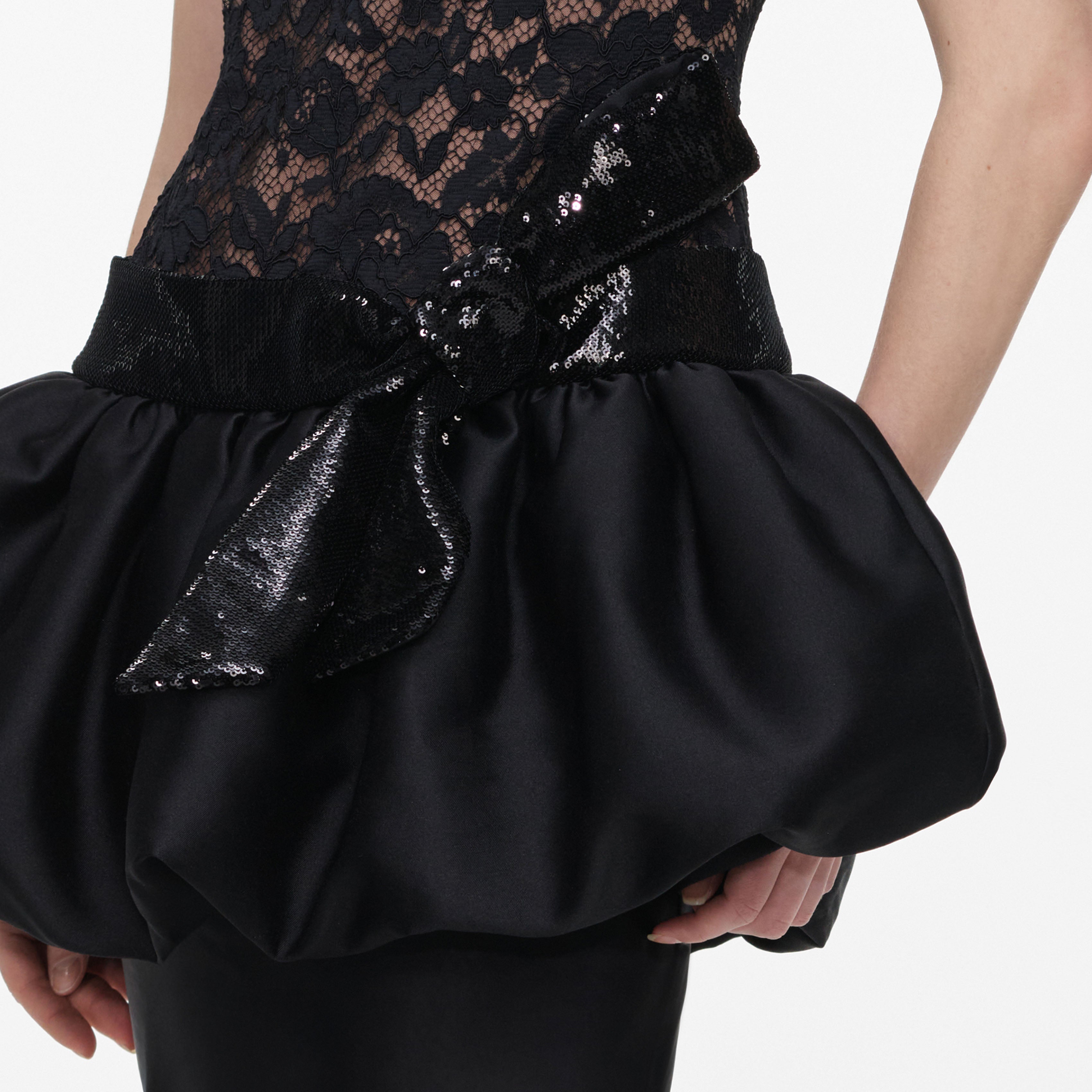 Black Lace Bubble Peplum Maxi Dress