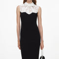 Black Contrast Lace Bodice Midi Dress