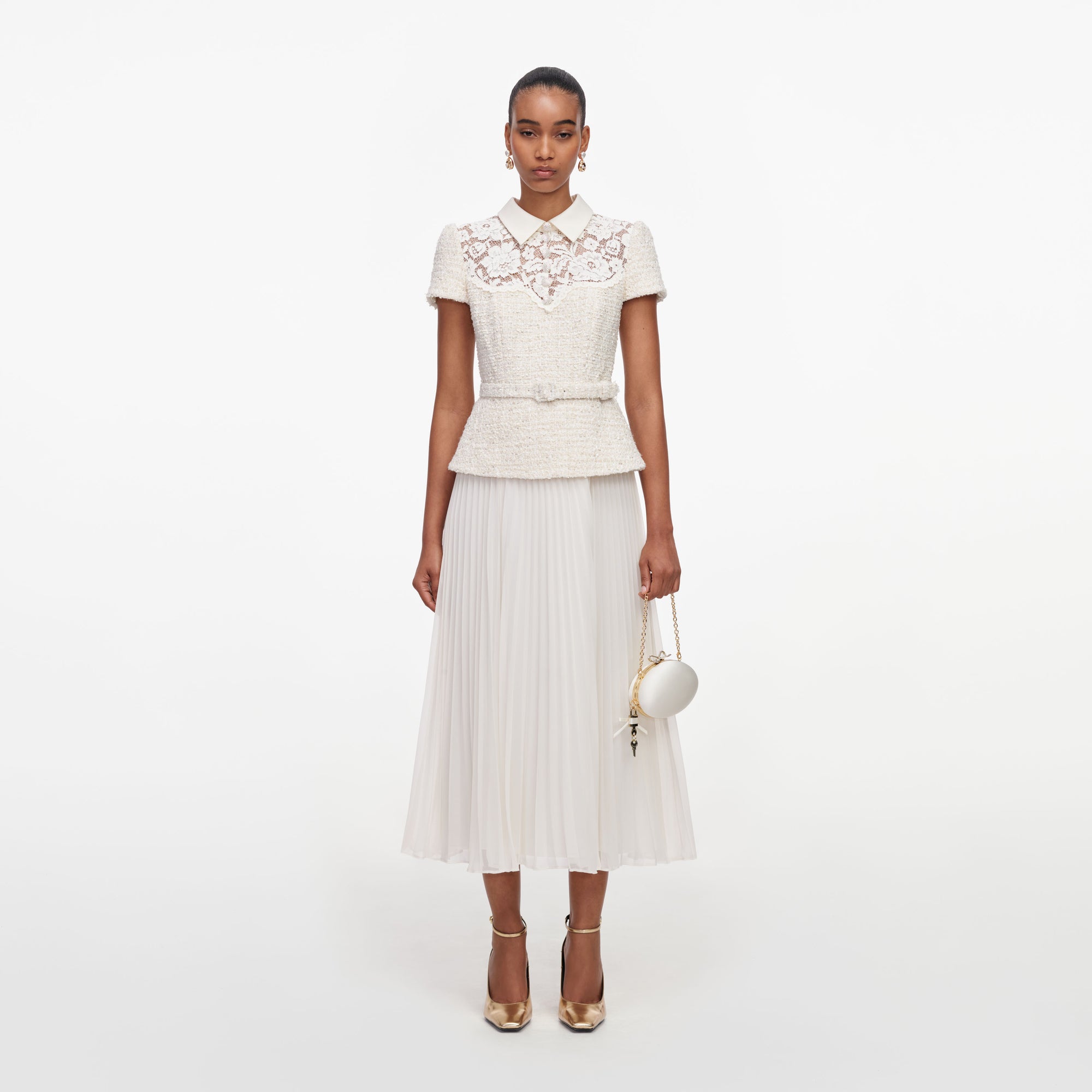 Cream Lace Boucle Midi Dress