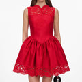 Red Taffeta Lace Mini Dress