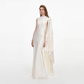 Cream Satin Fringed Maxi Dress