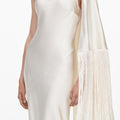 Cream Satin Fringed Maxi Dress