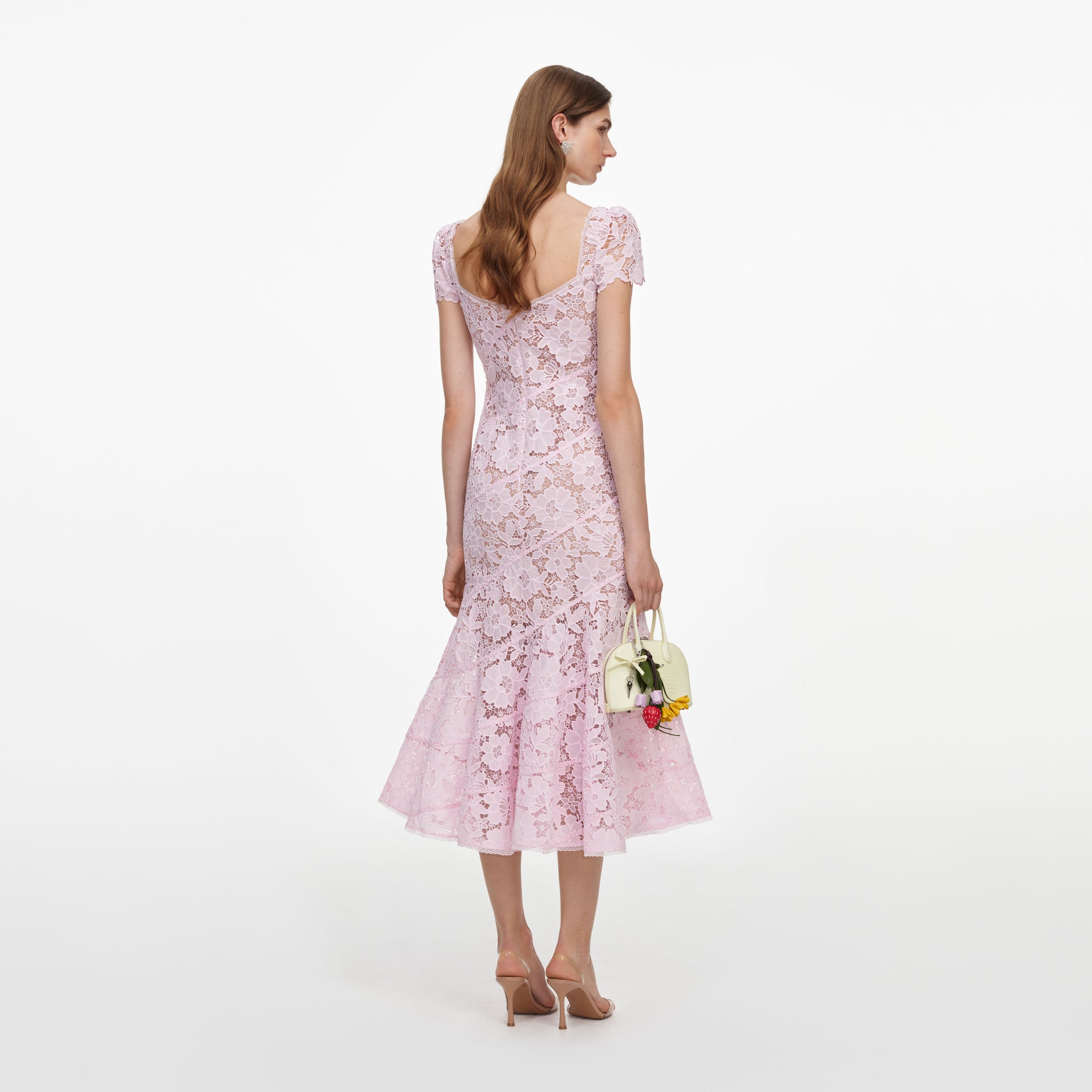 Pink Spiral Lace Midi Dress