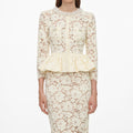 Yellow Lace Peplum Midi Dress