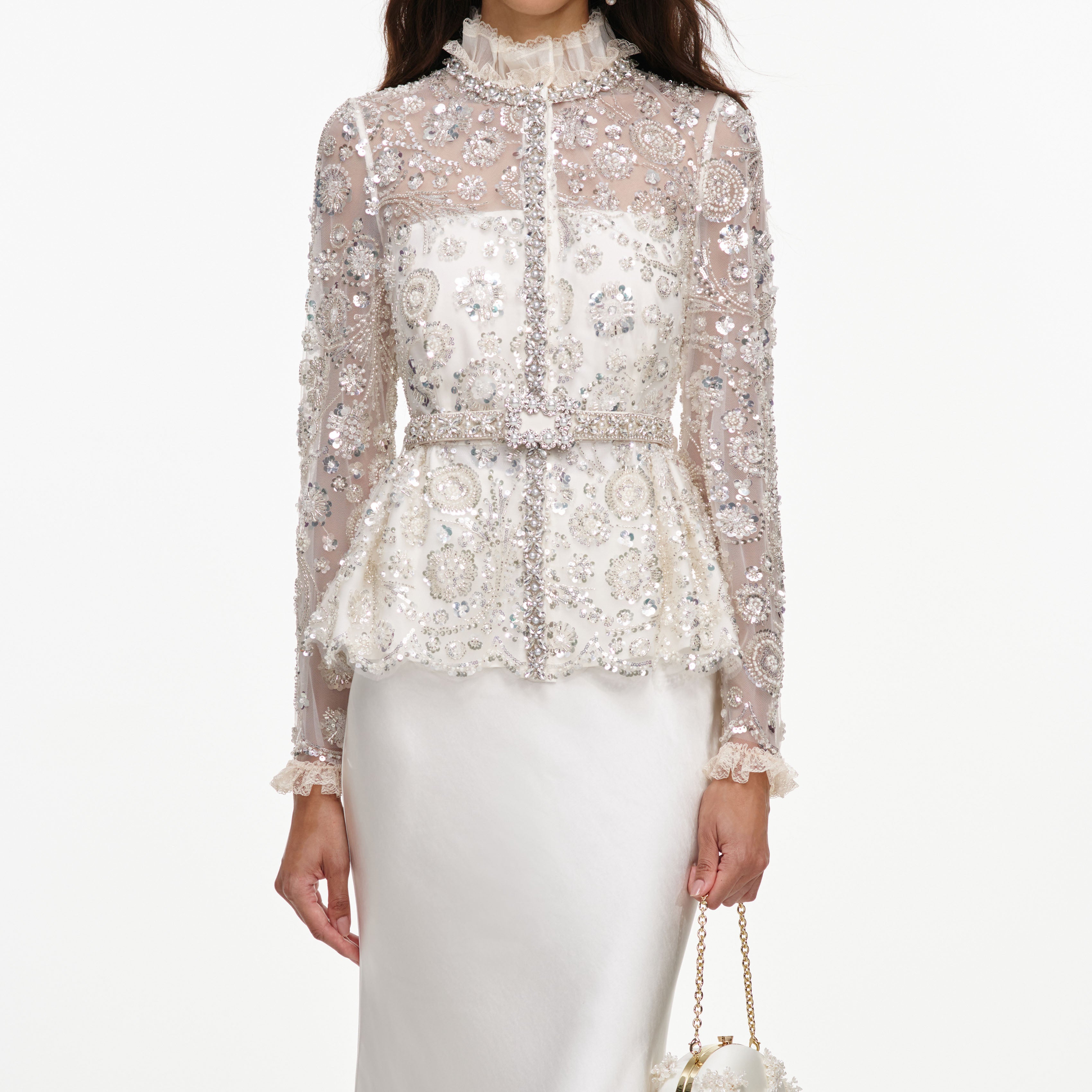 Cream Sequin Embellished Satin Maxi Dress