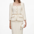 Cream Boucle Tailored Chain Midi Dress
