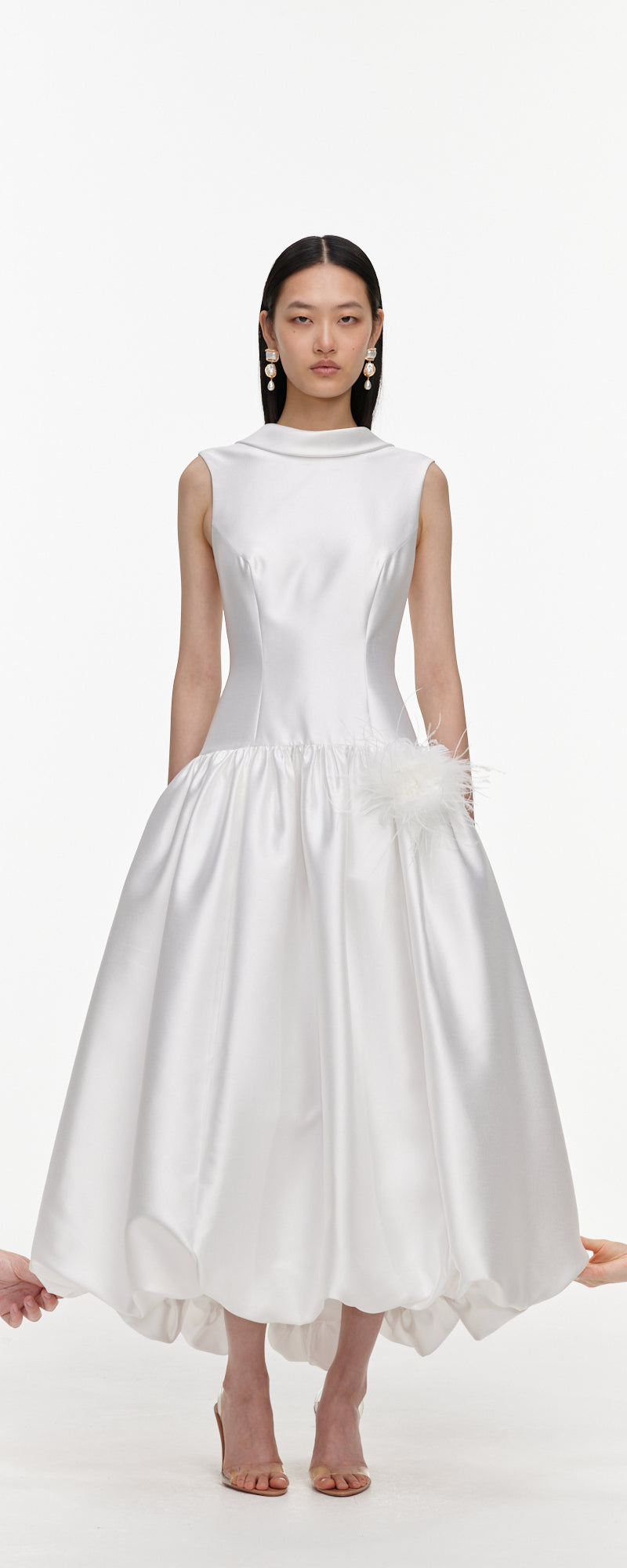White Taffeta Bubble Hem Midi Dress