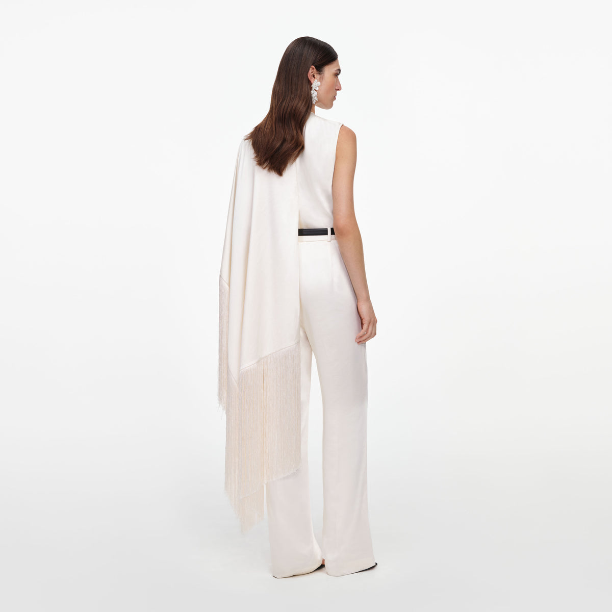 Cream Satin Fringed Scarf Top