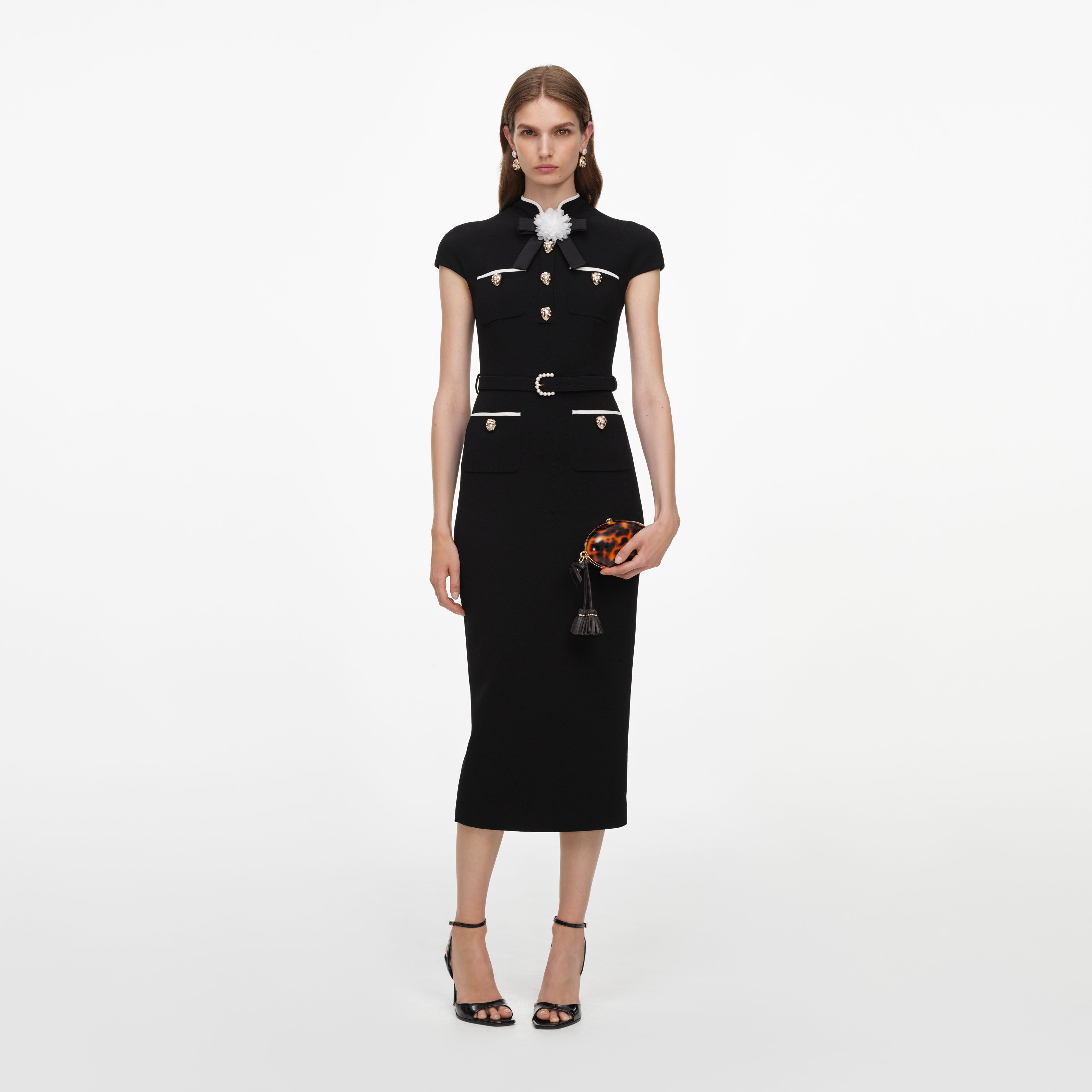 Black Wool Crepe Midi Dress