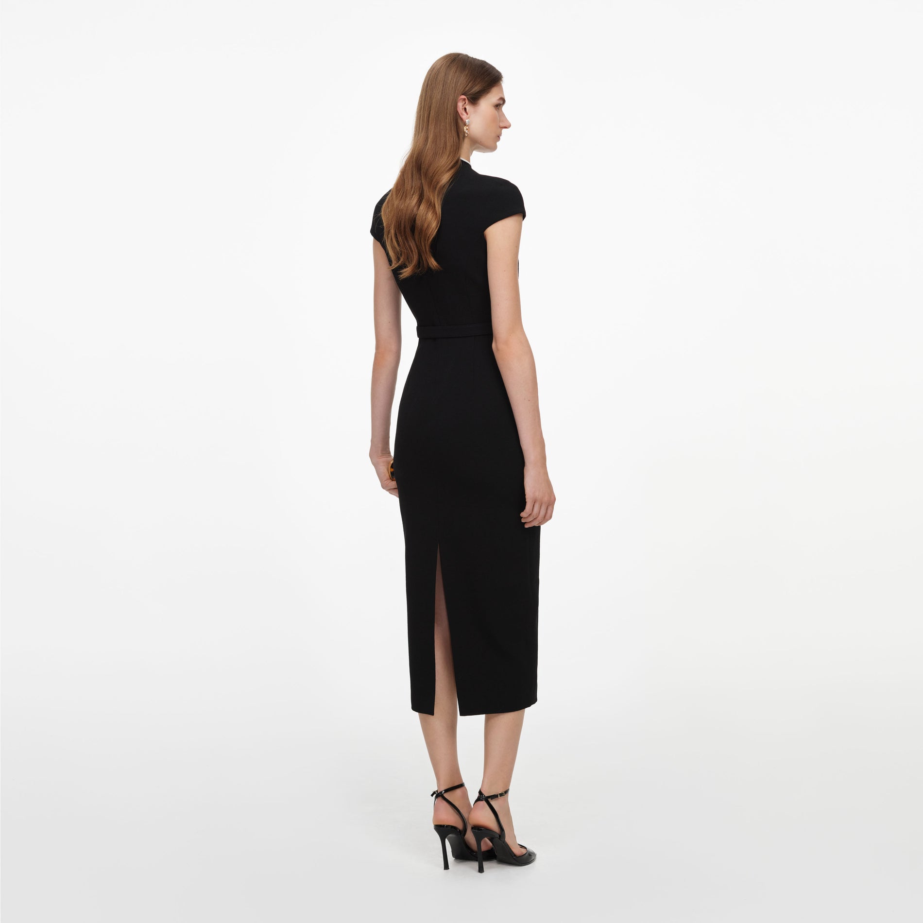 Black Wool Crepe Midi Dress