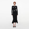 Black Pearl Trim Knit Midi Dress