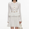 White Pointelle Peplum Knit Mini Dress