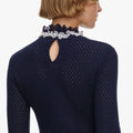 Navy Pearl Trim Knit Mini Dress