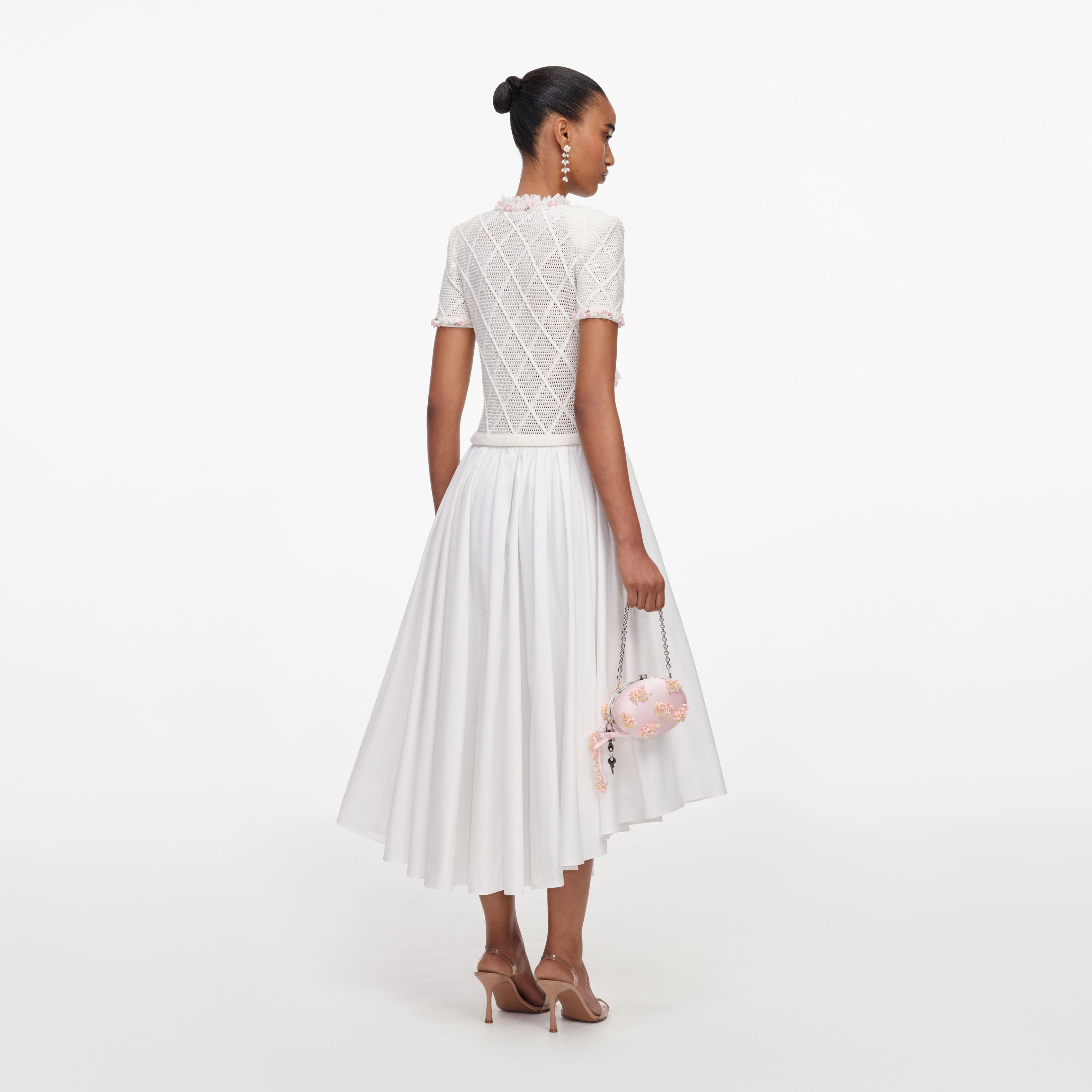 Cream Fringe Knit Cotton Midi Dress