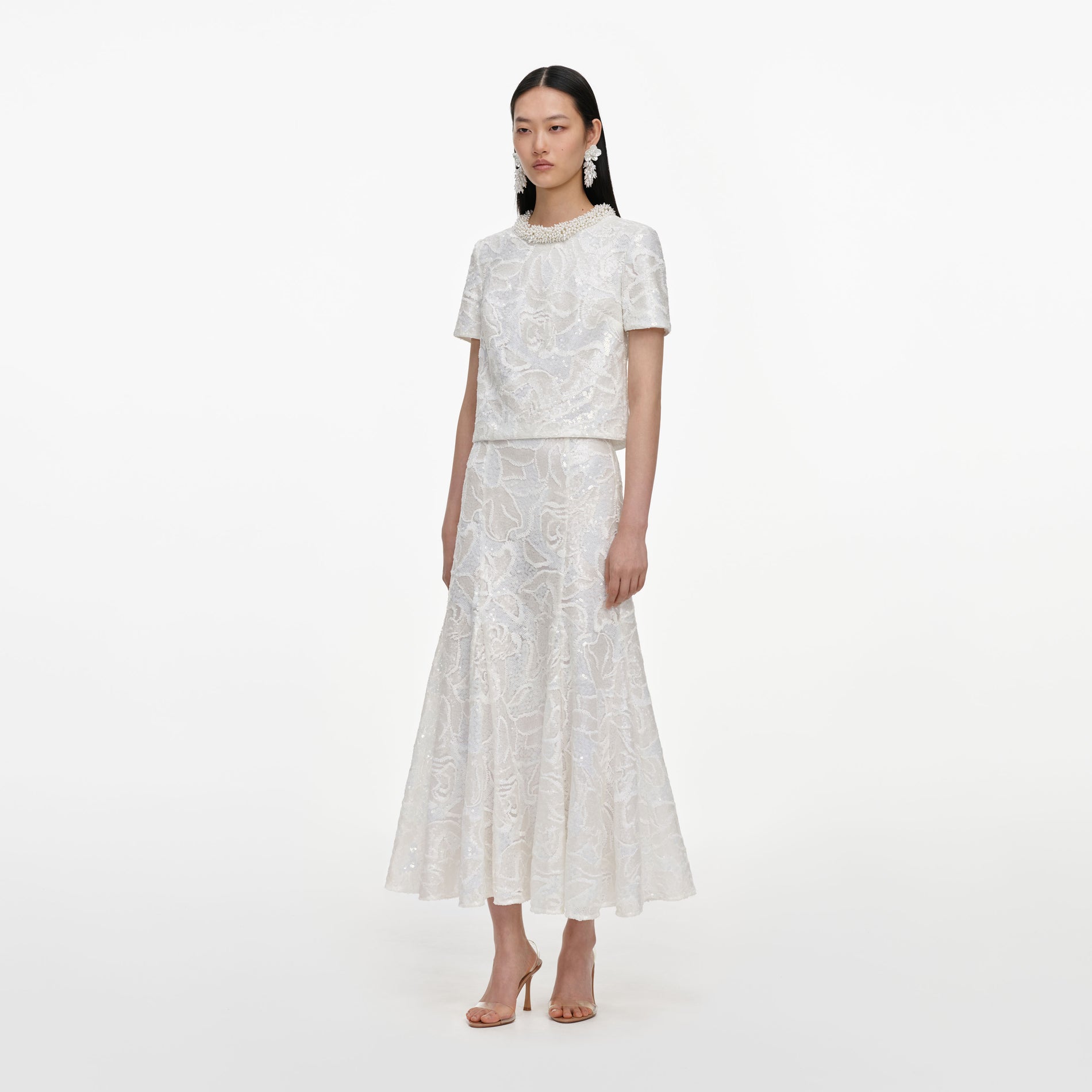 White Sequin Lace Top