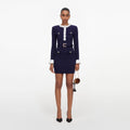 Navy Flower Rib Knit Mini Dress