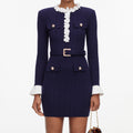 Navy Flower Rib Knit Mini Dress