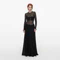 Black Pointelle Knit Embellished Maxi Dress