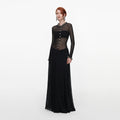 Black Pointelle Knit Embellished Maxi Dress