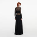 Black Pointelle Knit Embellished Maxi Dress