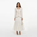 Cream Tailored Boucle And Chiffon Midi Dress