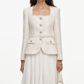 Cream Tailored Boucle And Chiffon Midi Dress
