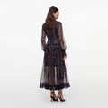 Navy Printed Georgette Midi Dress