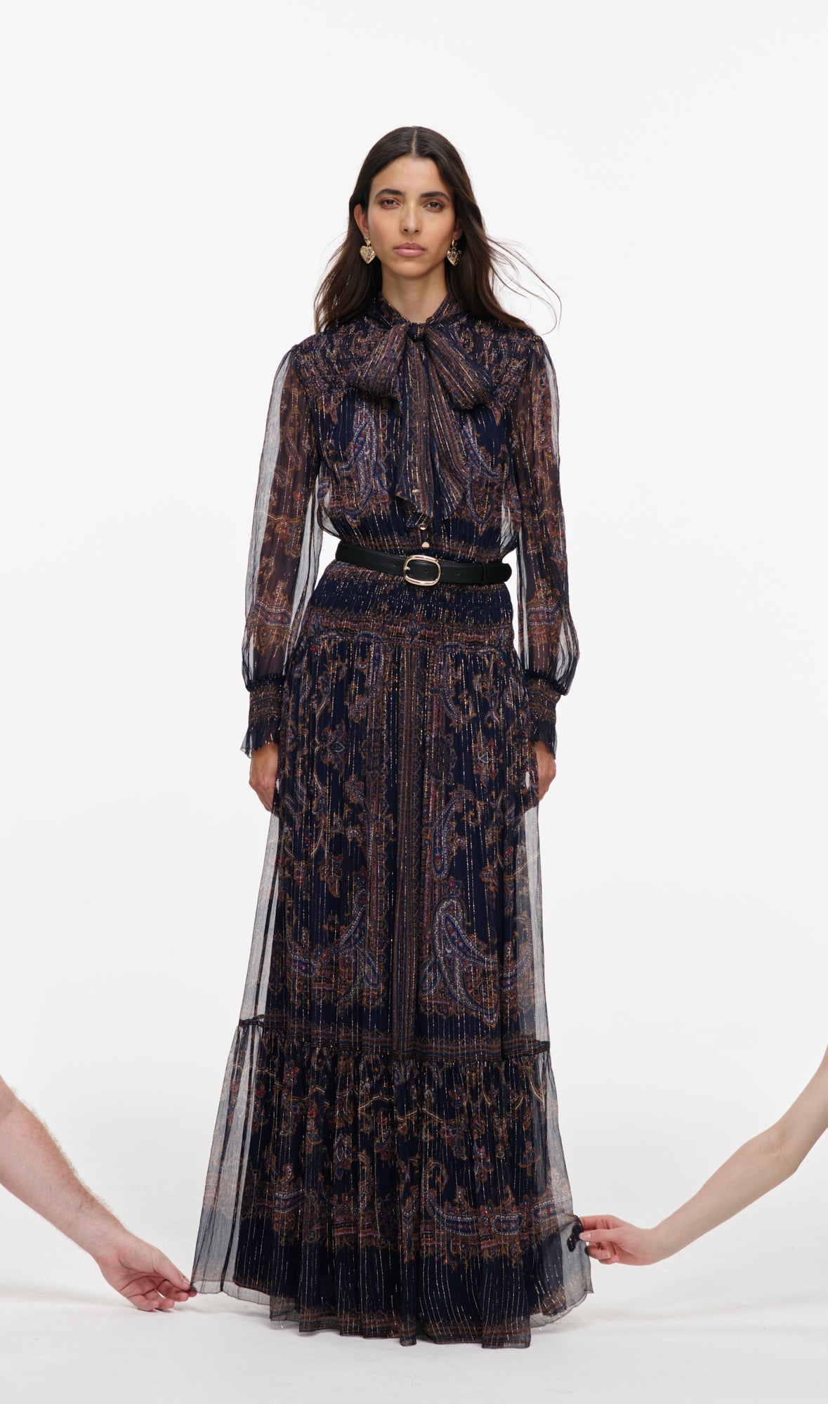 Navy Printed Georgette Maxi Dress