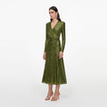 Olive Rhinestone Mesh Wrap Midi Dress