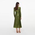 Olive Rhinestone Mesh Wrap Midi Dress