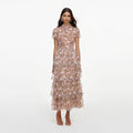 Pink Sequin Embellished Tiered Midi Dress
