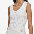 White Rhinestone Striped Knit Top