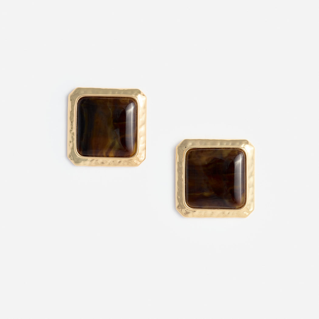 Square Brown Enamel Stud Earring