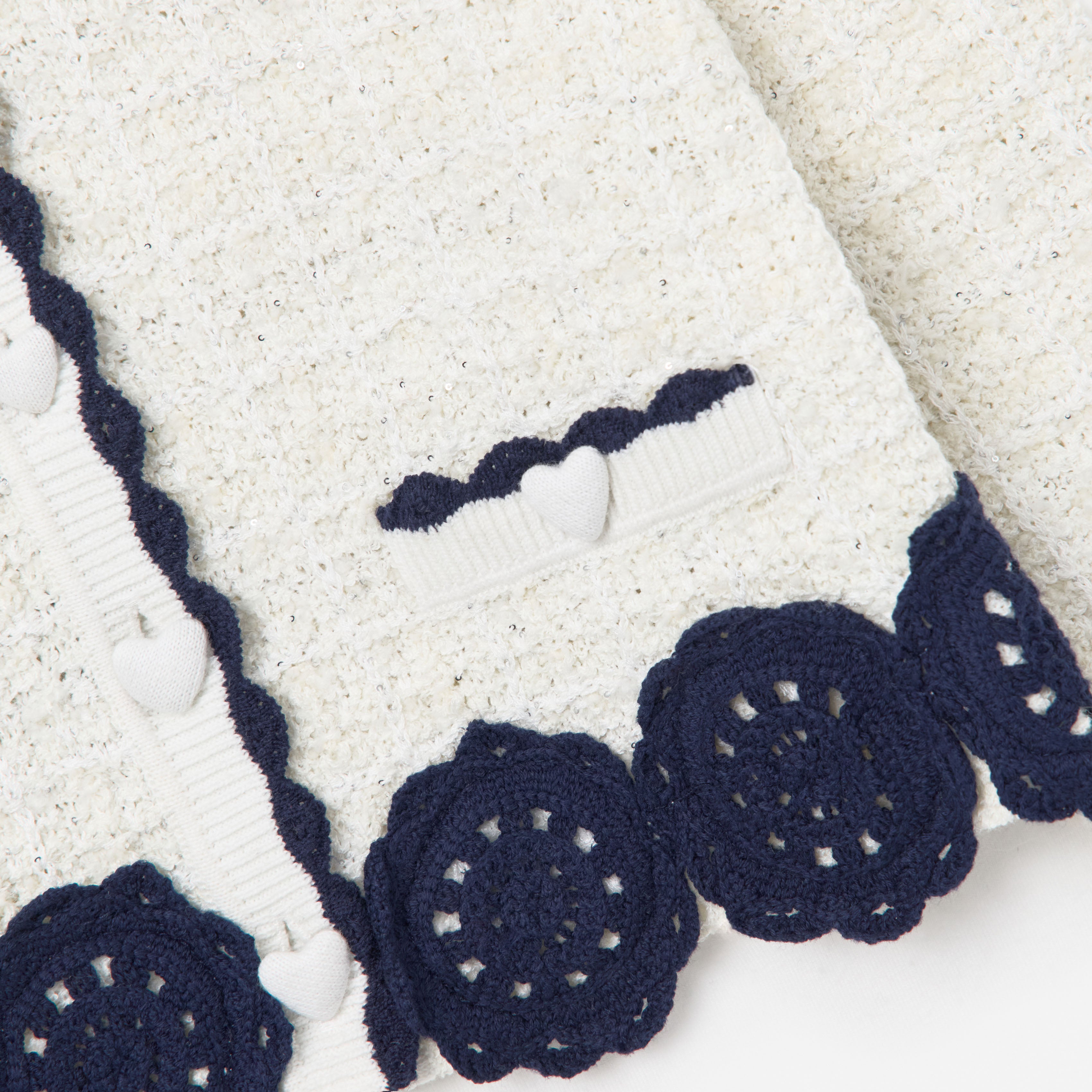 Cream Knit Contrast Trim Cardigan