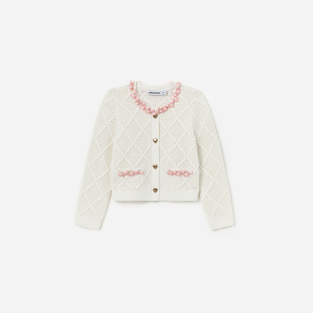 Cream Diamond Knit Cardigan